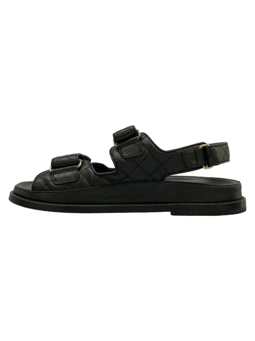 Chanel Sandals Black Quilted Gold CC Logo